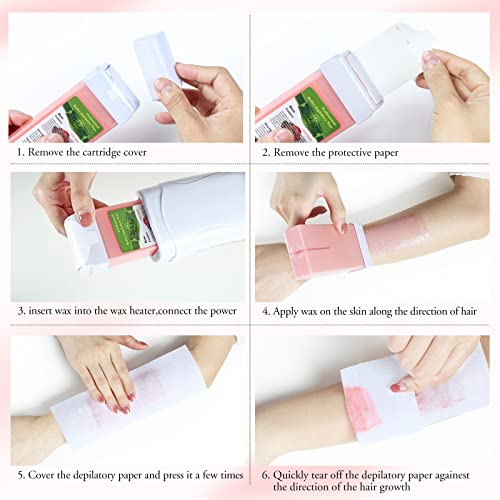 Rose Roll-On Hair Removal Wax Refill Cartridges for Sensitive Skin - 4 Pack