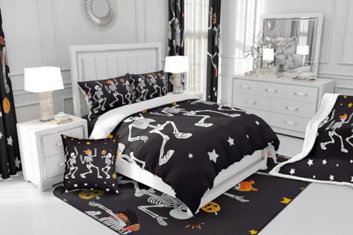 Halloween Skull Duvet Cover Set for Kids & Teens - Twin Size, Multi 111 Variation