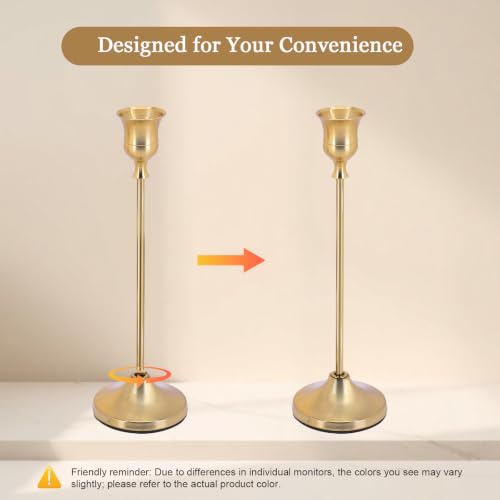 12 Pack Metal Tall Candle Holders - Vintage Gold Candlestick Set with 3 Sizes