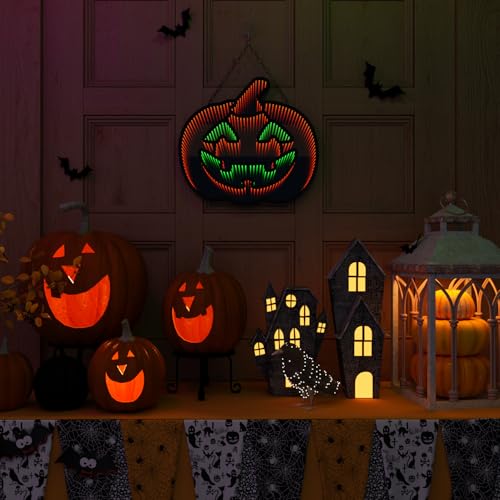 3D Infinite Mirror Pumpkin Night Light - Halloween LED Decor for Indoor & Outdoor, Battery & USB Powered, 12.2 x 16.54 Inches, Halloween Pumpkin Light - Black+Pink