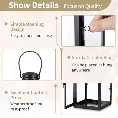 NUPTIO Large Black Indoor & Outdoor Metal Floor Lantern - 13.8 Inch Tall