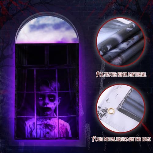 Halloween Ghost Window Decorations with Spotlights - Set of 2, LED Lights Included