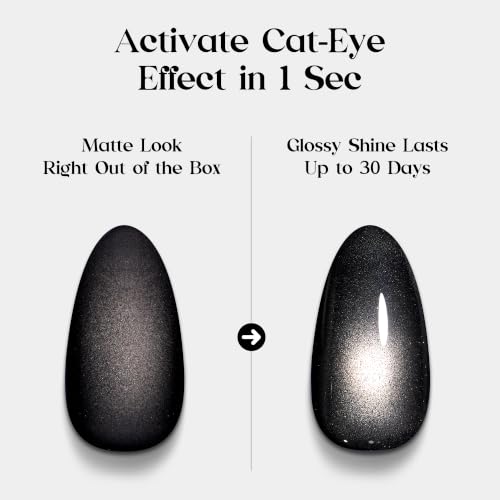 Black Cat Eye Press On Nails - Matte Short Almond with 16 Sizes - Variation 0