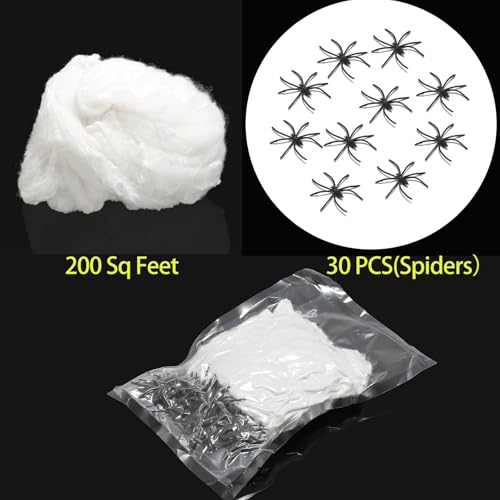 200 SQ FT Halloween Spider Web Decorations with 30 Plastic Spiders - Indoor Outdoor Cobwebs