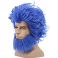 Men's Short Curly Blue Anime Cosplay Wig with Big Beard - Adjustable Fit