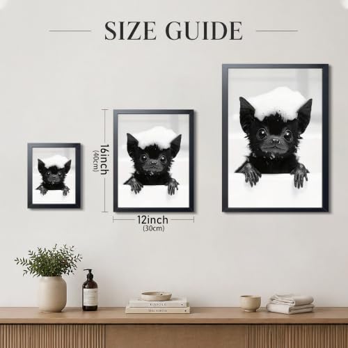 Framed Funny Bat Bathroom Wall Art - Black & White Canvas Print, 16x12 Inch