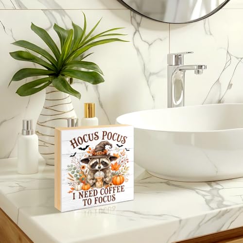 Hocus Pocus Wooden Box Sign - I Need Coffee To Focus - White 068