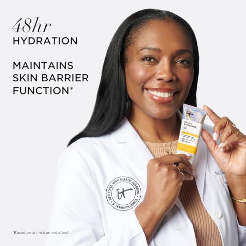 IT Cosmetics Hello Sunshine Invisible Sunscreen for Face SPF 50 - Sunscreen, Hydrating Serum & Makeup Primer - 1% Pro-Vitamin B5 & Hyaluronic Acid - HSA/FSA Eligible - No White Cast - 1.69 fl oz