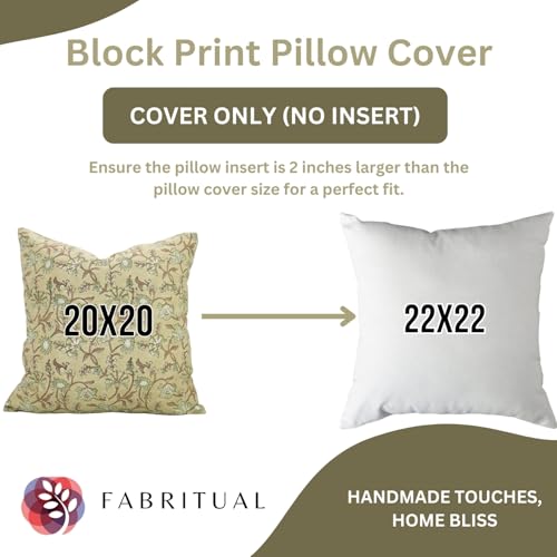 Light Green Handmade Block Print Pillow Cover 16x16 Inches Throw Cushion for Sofa