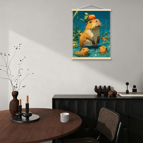 Cute Capybara Water Canvas Wall Art - Framed 12x16 Inch Room Decor
