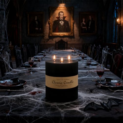 Black 3-Wick Large Pillar Candle 6x6 Inch for Halloween Home Decor - UNICY