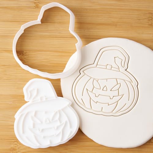 Pumpkin Cookie Cutters with Witch Hat and Stamp - Fall Halloween Baking Mold 3.5" - Variation of THIS listing