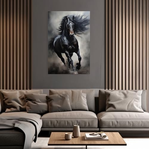 Horse Canvas Wall Art - Black Running Horse Animal Painting - 16x24 Framed Decor Variation of THIS listing
