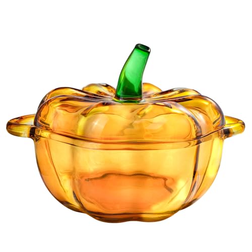 Glass Pumpkin Bowl with Lid - Fall Thanksgiving Decor, Halloween Gift Style 3
