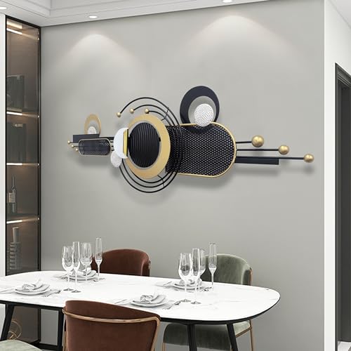 Large Modern Metal Wall Art - Black Geometric Abstract for Living Room - 58x18 in, Easy to Hang