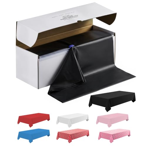 Disposable Plastic Table Cover Roll 54 x 300 ft with Cutter Box - Black, Rectangular 15.2 x 5.5 inches