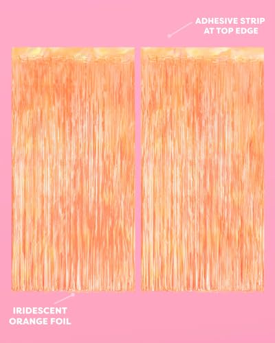 Orange Fringe Curtain 2 Pack - Sunset Party Backdrop for Celebrations