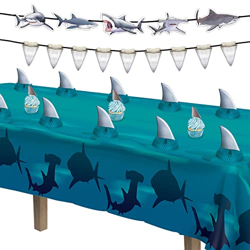 Shark Banners for Under The Sea Party Ocean Beach Decorations 4-Pack