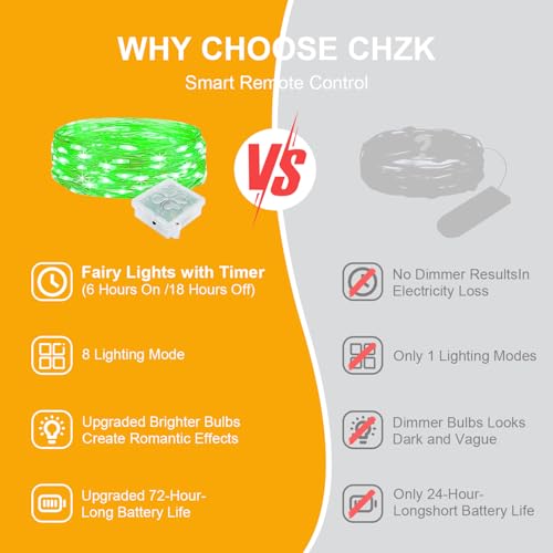 Green Battery Operated Fairy Lights with Remote & Timer - 6 Pack, 7ft, Waterproof, 20 LEDs