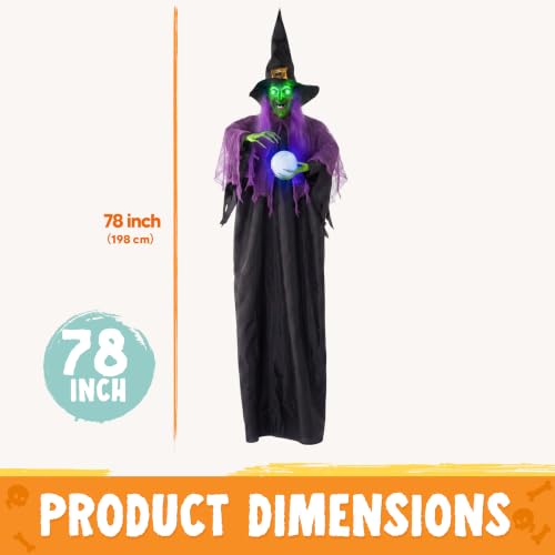 Halloween Hanging Witch Decor with Light-Up Eyes and Magic Ball - Outdoor Yard Yard Decor