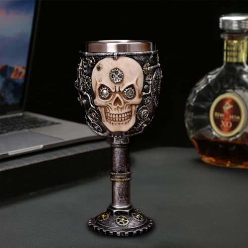 3D Skull Wine Goblet - Gothic Steampunk Stainless Steel Chalice for Halloween & Parties