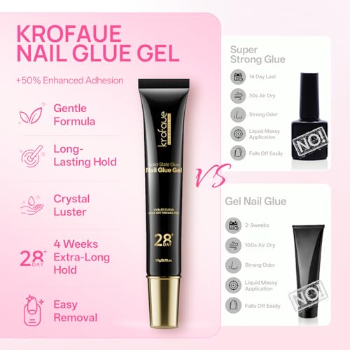 Krofaue UV Solid Nail Glue Gel 2 Pack - Strong Bond for Clear Nail Tips