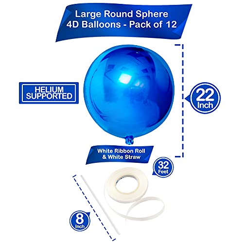 Large Checkered Balloons Pack of 12 - Racing Flag & Blue Foil Balloons for Birthday & Party Decor