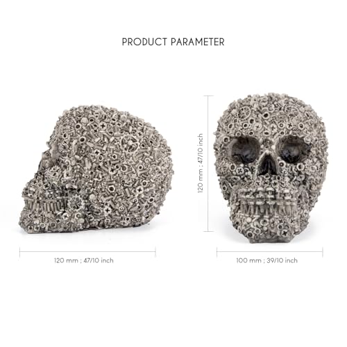 Resin Skull Figurine with Screw - Human Head Sculpture for Home Decor, Halloween, Grey, 6.1 x 4.3 x 5.1 inches