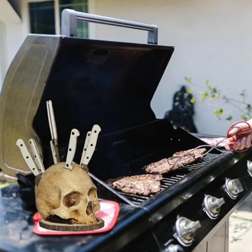 Skeleton Knife Holder for Kitchen - Spooky Skull Head Rack for Kitchen Storage