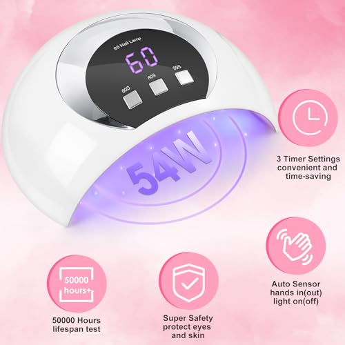 54W UV LED Nail Lamp for Gel Nails, Curing Light, Nail Art Tools