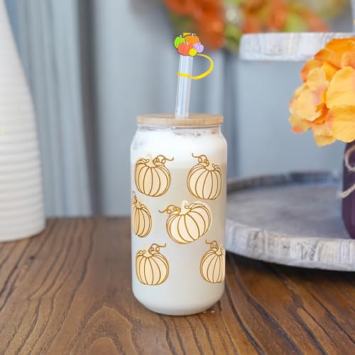 Pumpkin White Style Fall Coffee Mug Set - 18oz Iced Coffee Tumbler with Lid & Straw