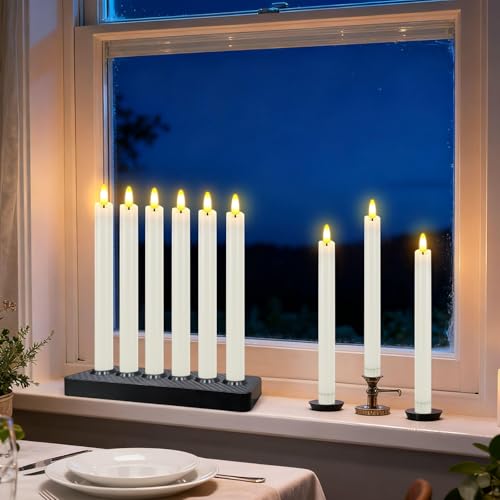 Rechargeable Flameless Taper Candles with Charging Base - White Wave 6 Pack