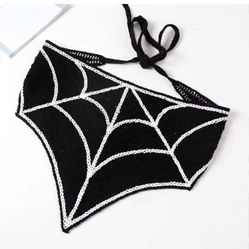 Women's Gothic Crochet Bandana Headband - Bat Spider Web Halloween Accessory - Black Spider Web, One Size
