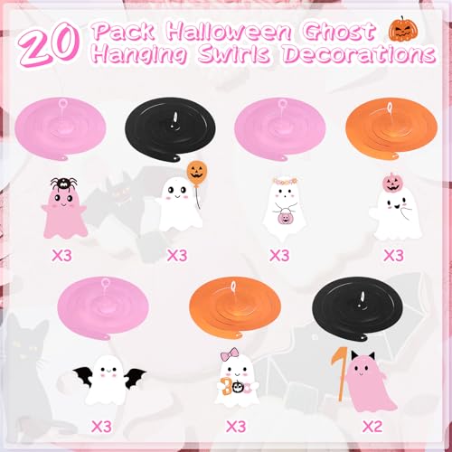 Pink Halloween Ghost Hanging Decorations Set - Spooky Party Swirls & Cutouts