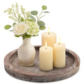 Washed White 11-Inch Round Wooden Decorative Tray for Coffee Table Centerpiece