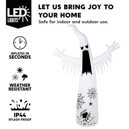 12 ft Halloween Inflatable Ghost Yard Decoration with Flashing Flame Light - Outdoor Spooky Decor
