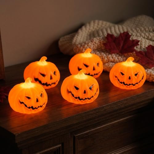 Mini LED Jack-o'-Lantern Pumpkin Lanterns Set - Halloween & Fall Decor - Pumpkin_A