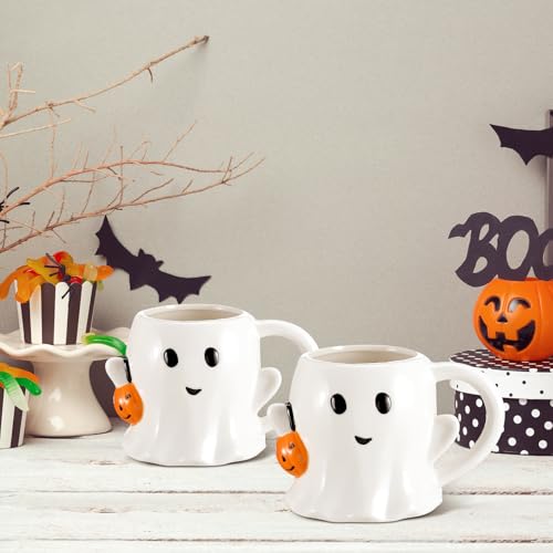 Halloween Ghost Coffee Mug Set - 12 oz Ceramic Boo Cups with Handle