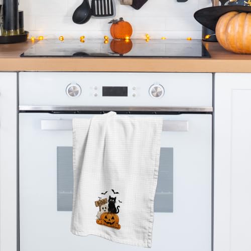 Halloween Kitchen Dish Towel Black Cat Pumpkin Ghost Waffle Weave Hand Towel - A23