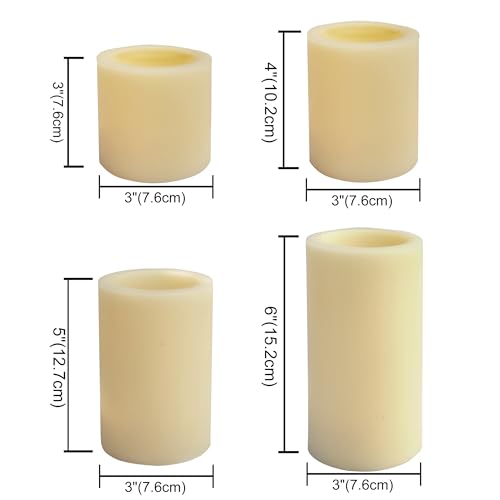 Ivory 3x3, 4, 5 & 6 Inch Flameless LED Candles with Timer - 4 Pack