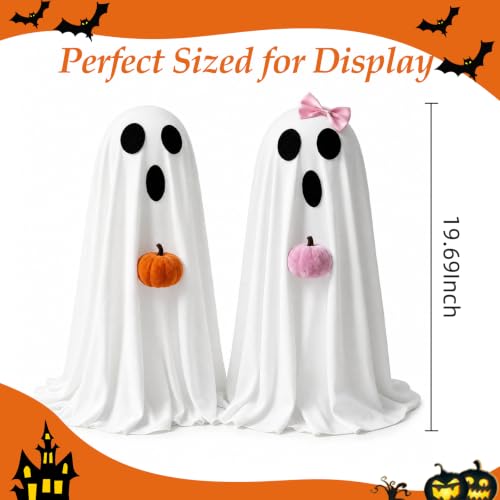 Lighted Ghost Halloween Decorations - Indoor Spooky Spirit Pair with Pumpkins