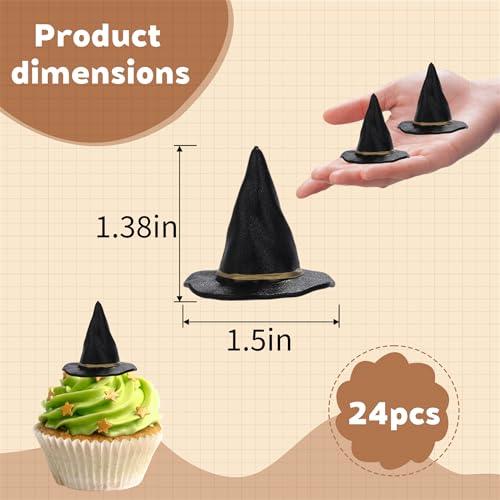 Mini Witch Hat Cake Decorations - Halloween Party & Baking Supplies, 24 pcs