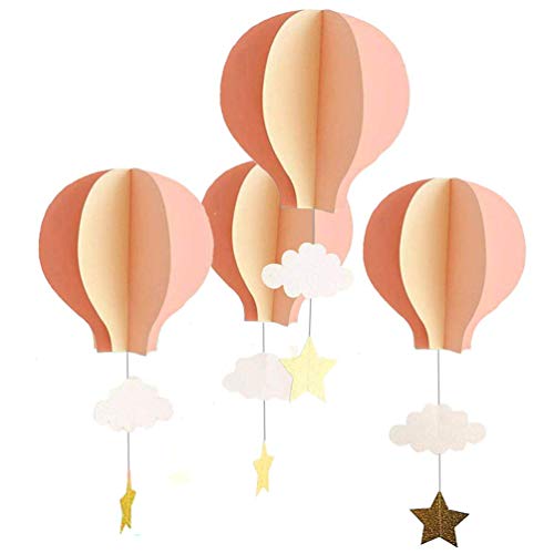 Pink 4-Pack 7.5-Inch Hot Air Balloons Party Decorations for Baby Shower & Nursery