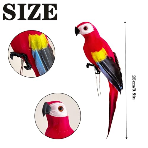 Artificial Parrot Shoulder Bird - Foam Feather Lifelike Hanging Decor - Red 25cm