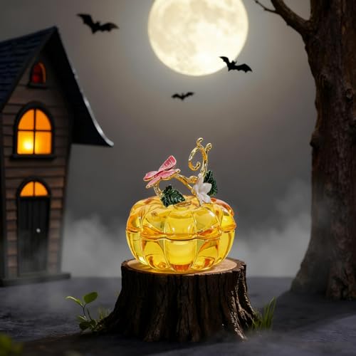 Glass Pumpkin Trinket Box - Handcrafted Crystal Jewelry Storage, Fall Decor