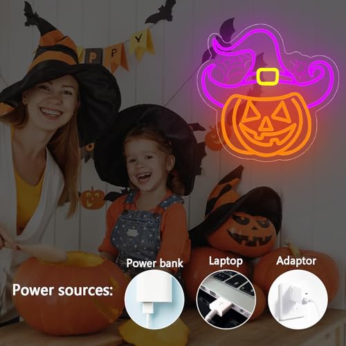 Halloween Neon Sign Pumpkin Witch Spider Neon Light Wall Decor - Purple, Yellow, Orange - Kids Room, Bar, Club