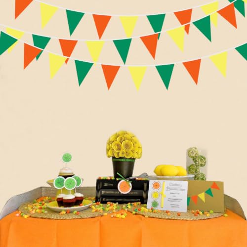 Fabric Bunting Banner - 40Ft Green, Orange & Yellow Triangle Flags for Party Decor