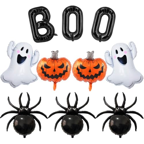 Halloween Foil Balloons Set - Ghost, Pumpkin, Spider, Boo Letters - 10 pcs