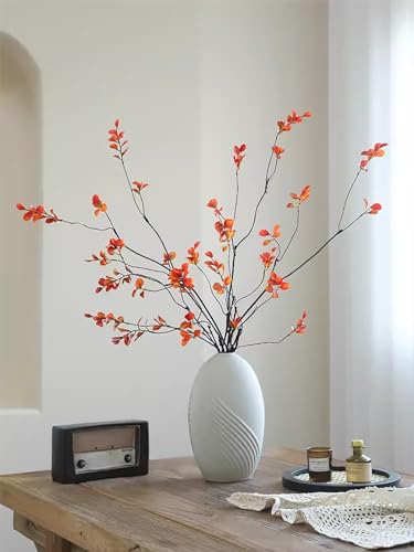 Fall Orange Faux Leaf Stems for Vase - 38.8in 3-Pack, Adjustable Autumn Decor