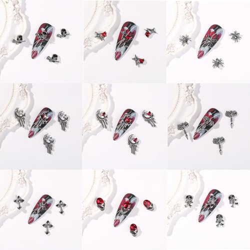 Halloween 3D Alloy Spider Skull Nail Charms Set - 32pcs Nail Art Decorations